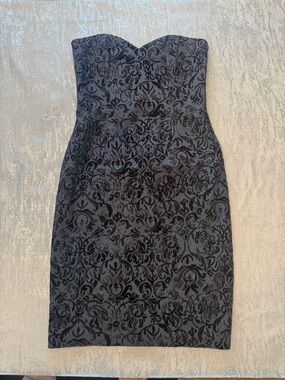 David Meister Strapless Black Damask Sheath Dress